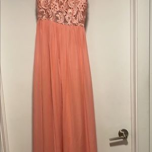 Long pink dress lace detailed cut out back